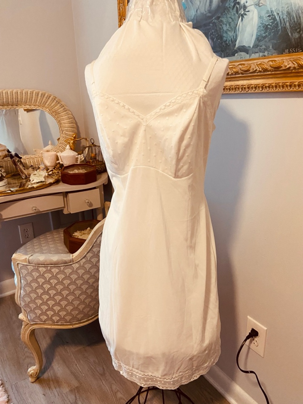 Feminine Vintage 50’s Lorraine Swiss Dot White Nylon Slip Dress
